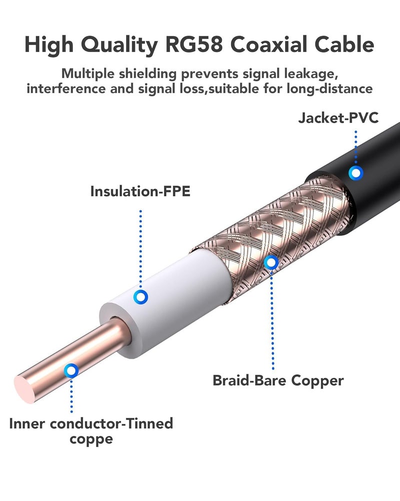 Foboiu RG58 Coaxial Cable 60FT, CB Antenna Cable, PL259 UHF Male-to-Male CB Coax, 50 Ohm Coax, Including 35FT/40FT/50FT/100FT Extender for Antenna Analyzers,SWR Meters - Image 2